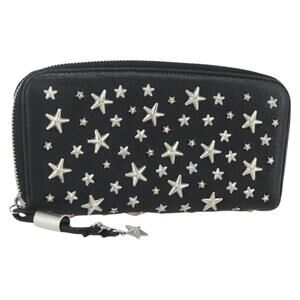 Jimmy Choo Studs Long Wallet Leather Black Silver Auth bs31467
